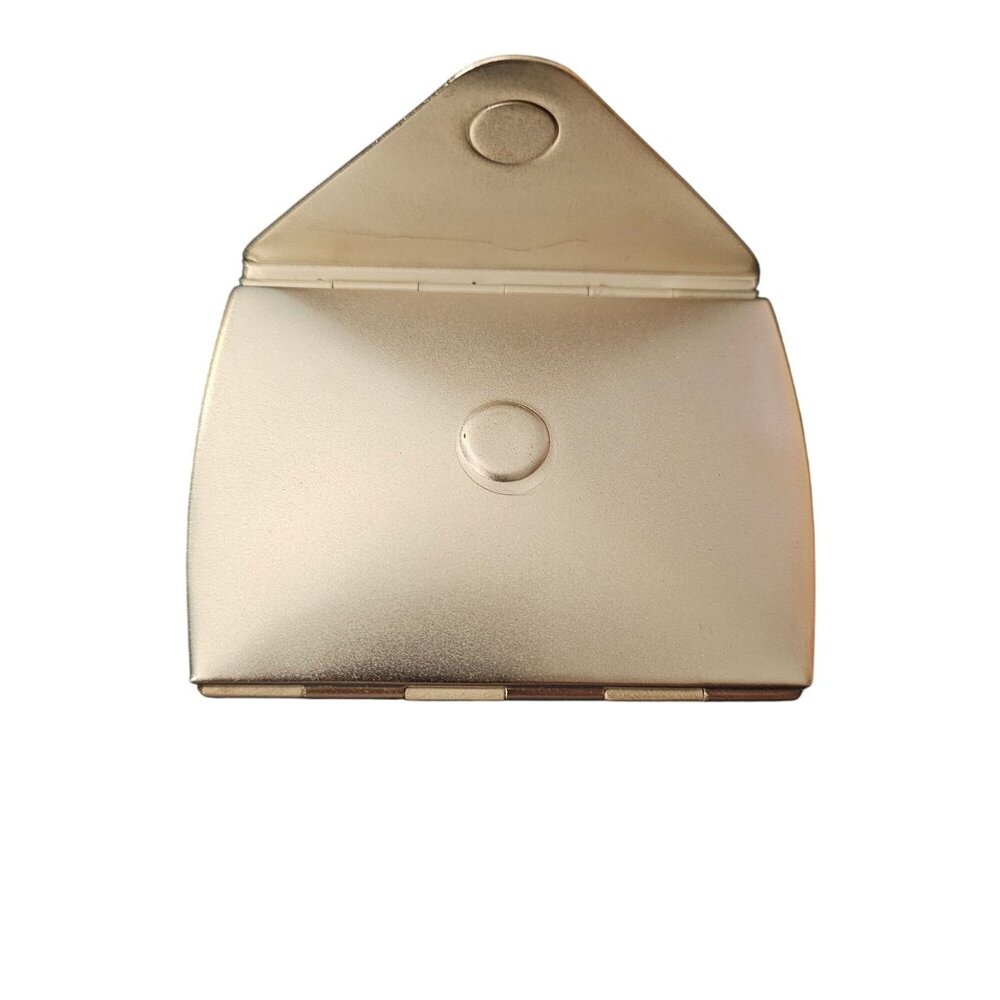 Gold Compact Mirror With Rhinestone Trim & Organza Bag For Purse Or Travel - Picture 5 of 7